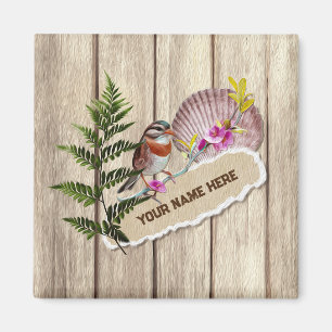Rustic Torn Papper Wood Oil Paint Personalize Namn Magnet