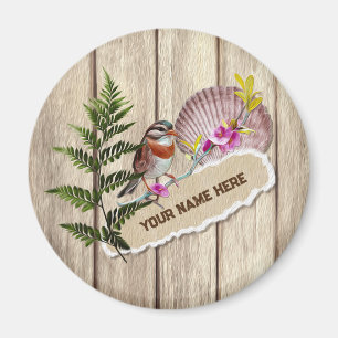 Rustic Torn Papper Wood Oil Paint Personalize Namn Magnet