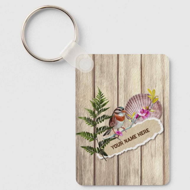 Rustic Torn Papper Wood Oil Paint Personalize Namn Nyckelring (Framsida)