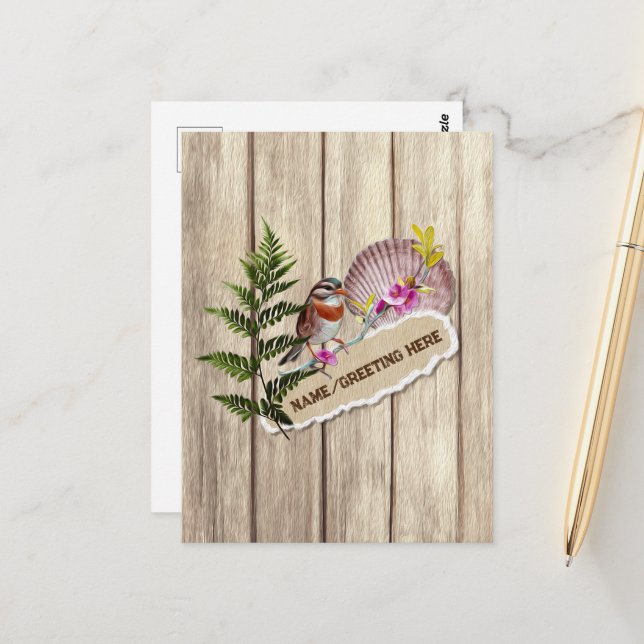 Rustic Torn Papper Wood Oil Paint Personalize Namn Vykort (Fram/Back In Situ)