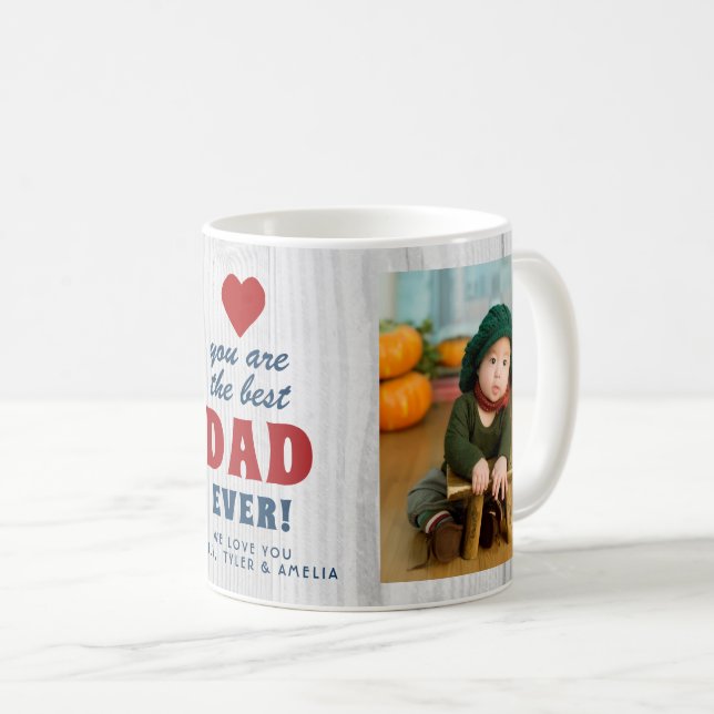 Rustic Trä Bästa Pappa Någonsin Rött Hjärta Svart  Kaffemugg (Framsida höger)