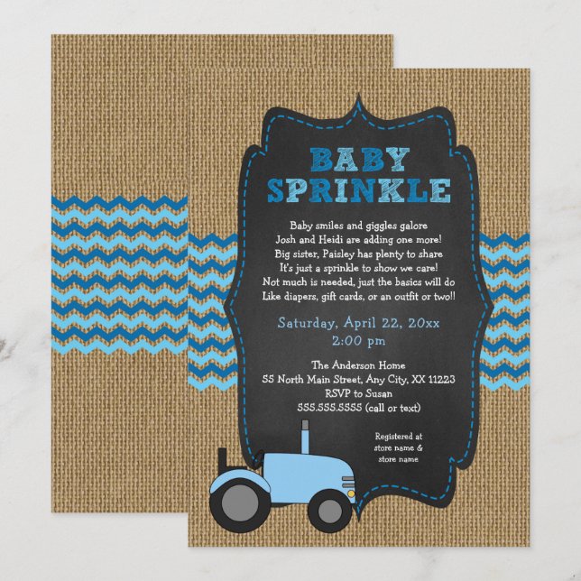 Rustic Tractor BOY Baby Sprinkle-inbjudningar Inbjudningar (Fram/baksida)