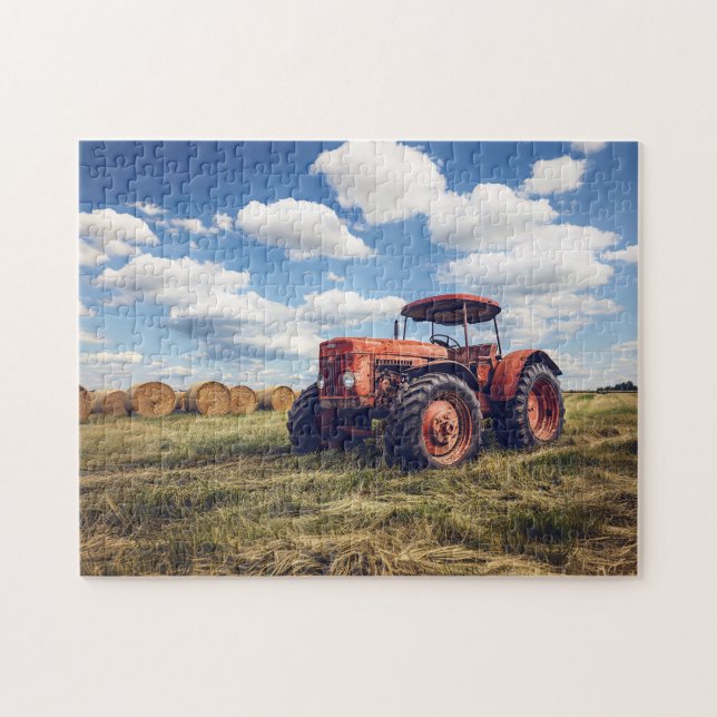 Rustic Tractor med Hay Bales Pussel (Horisontell)