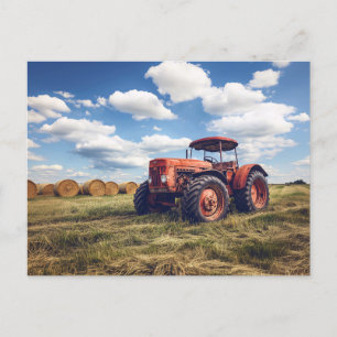 Rustic Tractor med Hay Bales Vykort