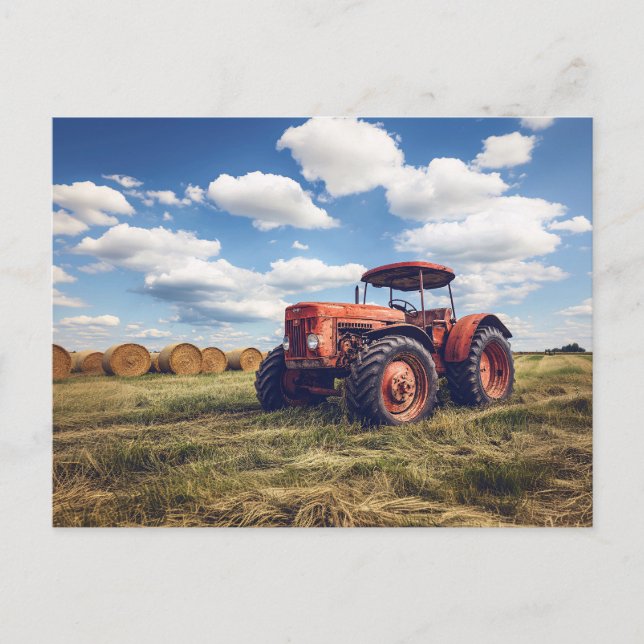 Rustic Tractor med Hay Bales Vykort (Framsida)