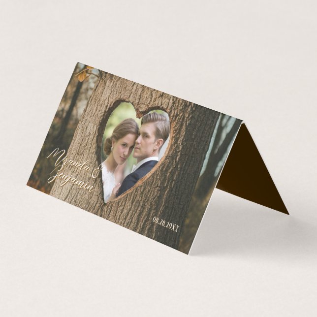Rustic Träd Bark Heart Photo Bordsnummer Card Kort (Framsida)