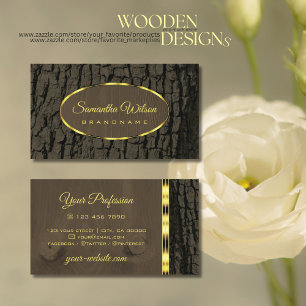 Rustic Träd Bark Mörk Brown Wood Grain Guld Grä Visitkort