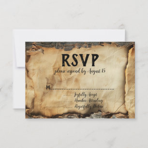 Rustic Träd Bark Parchment Pappra Bröllop OSA Inbjudningar