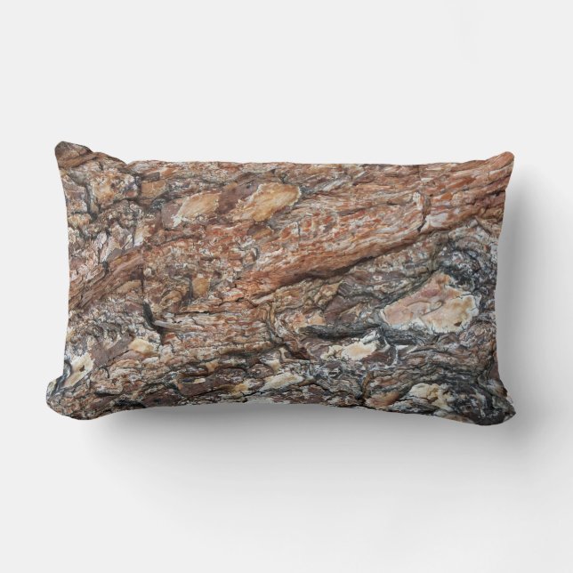 Rustic Träd Bark Photo Black Brown Mönster Natur Lumbarkudde (Framsida)