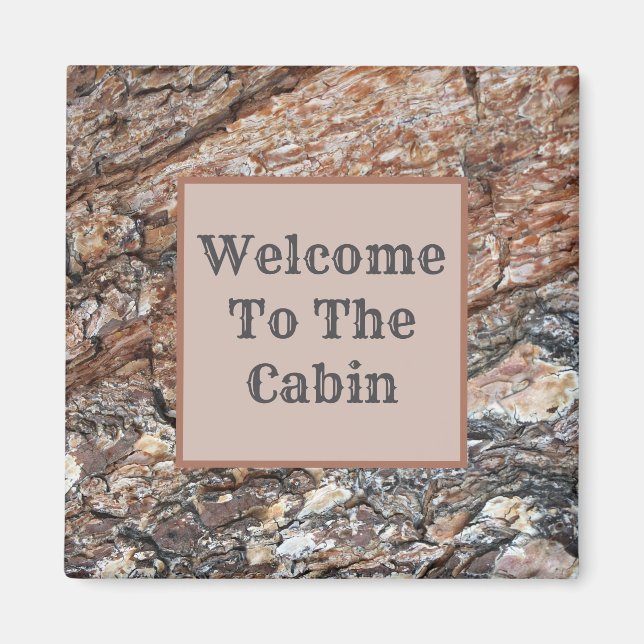 Rustic Träd Bark Photo Welcome till Cabin Magnet (Framsidan)