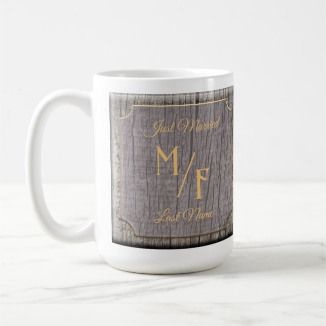 Rustic Träd Bark-trä texturerat med initialer Kaffemugg (Vänster)
