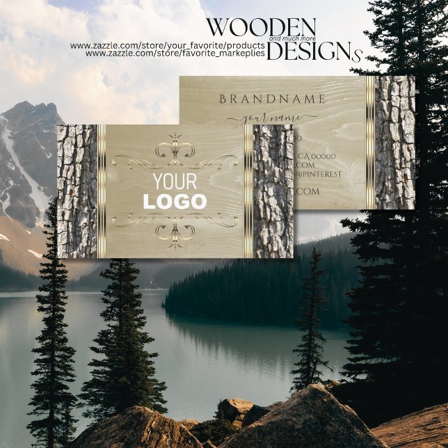 Rustic Träd Bark Wood Grain Guld Ornate och Logoty Visitkort (Skapare uppladdad)