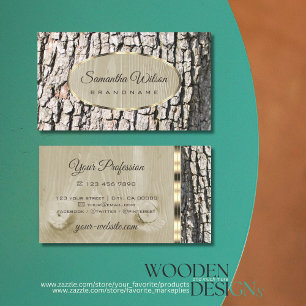 Rustic Träd Bark Wood Grain med Oval Guld Gräns Visitkort