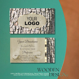 Rustic Träd Bark Wood Grain Oval Guld Gräns Logoty Visitkort