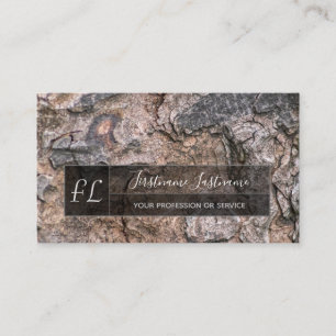 Rustic träd bark yta grått-rektangulär monogram visitkort
