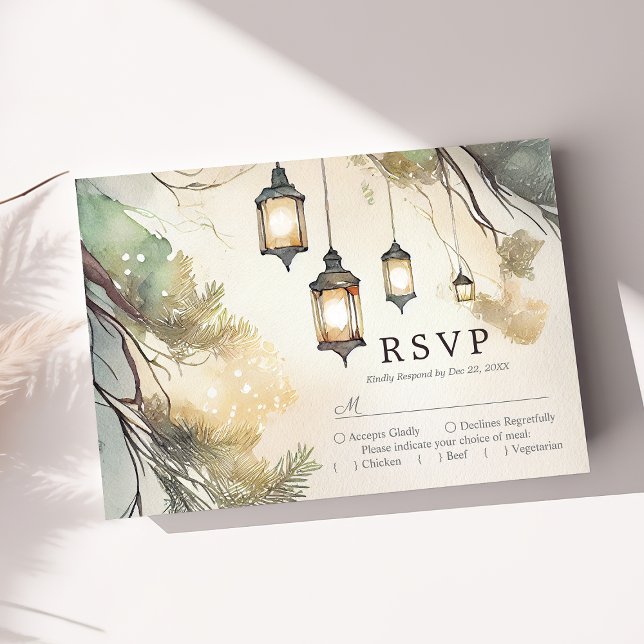Rustic Träd Botaniskt Lantern Ljus Bröllop OSA Kort (Skapare uppladdad)
