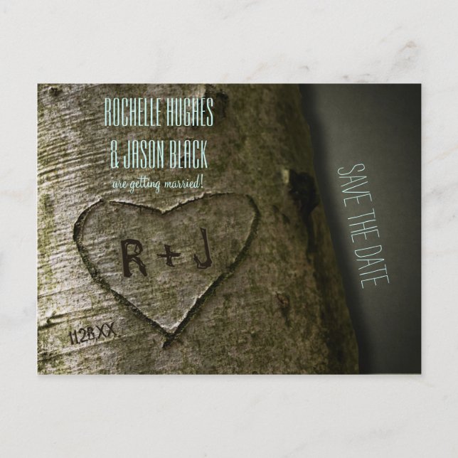 Rustic Träd Carve — Spara vykortet för datum Meddelande Vykort (Framsida)