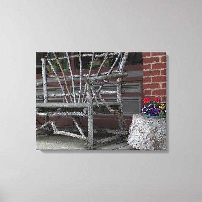 Rustic Träd Gren Limb Bench & Flowers Canvastryck (Framsida)