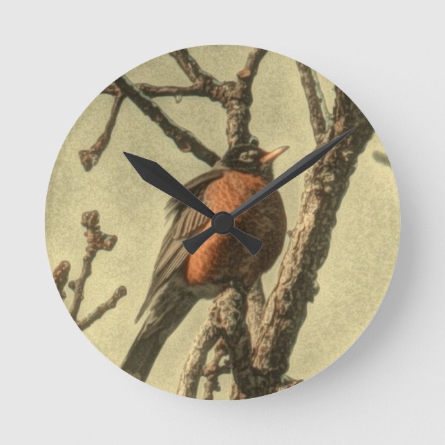 Rustic Träd grenar Michigan State Bird Robin Rund Klocka (Framsida)