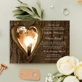 Rustic Träd Heart Bröllop Photo Inbjudningar