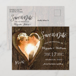 Rustic Träd Heart Photo Save Date Bröllop Post Vykort