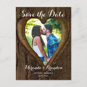 Rustic Träd Heart Photo Save Date Bröllop Vykort