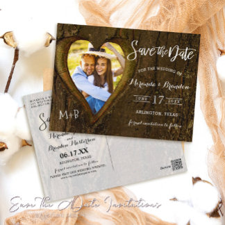 Rustic Träd Heart Photo Save Date Vykort