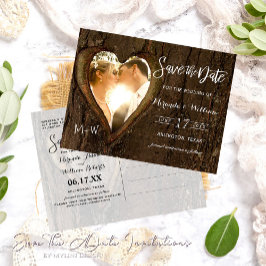 Rustic Träd Heart Photo Save Date Vykort