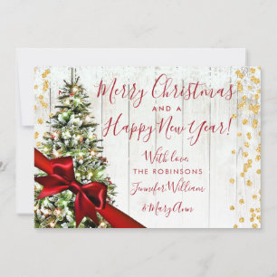 Rustic Träd Helgdag New Years Hälsning Guld Card Kort