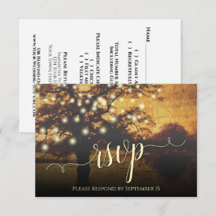 Rustic Träd & Ljus Golden Faux Parchment Bröllop OSA Kort