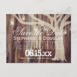 Rustic Träd Ljus Wood Save Date Postcard Meddelande Vykort