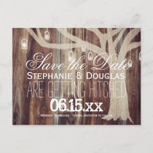 Rustic Träd Ljus Wood Save Date Postcard Meddelande Vykort