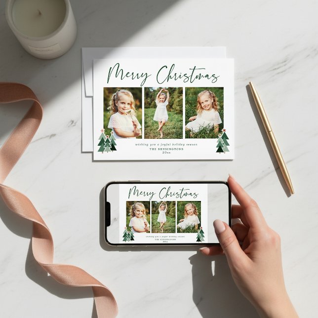 Rustic Träd Modern jul Helgdag 3 Foto Julkort (Rustic Trees Modern Christmas Holiday 3 Photo Cards)