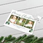 Rustic Träd Modern jul Helgdag 3 Foto Pussel<br><div class="desc">Cute,  Modern men ändå rustisk jul,  Helgdag Foto Puzzle med vackra små skogar av Julgranar och God jul i modern typografi. Lägg till tre av dina favoritfoton och en anpassningsbar hälsning för perfektens helgdag-pussel! Kontakta oss på cedarandstring@gmail.com om du behöver hjälp med designen eller matchande produkter.</div>