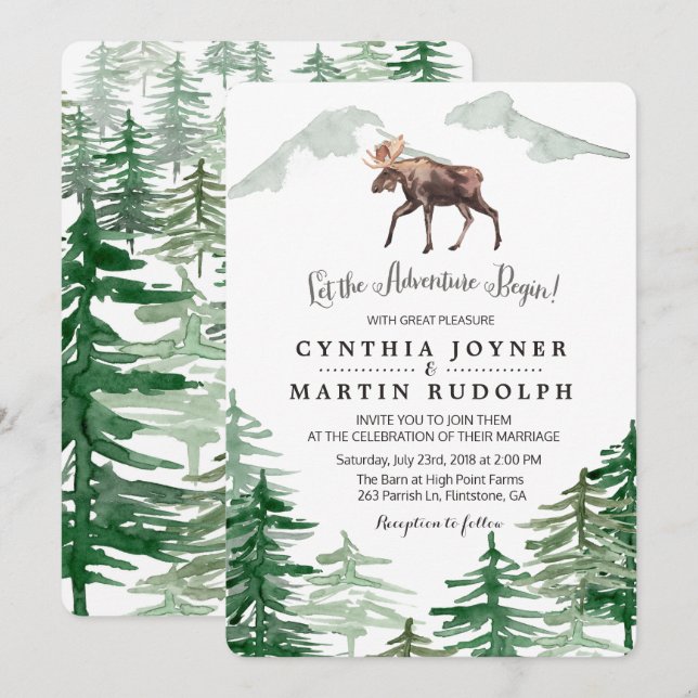 Rustic Träd moose Wedding bjudande Inbjudningar (Fram/baksida)