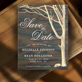 Rustic Träd Mörk Wood Script Spara Datumet