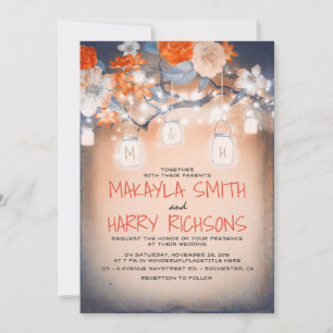 Rustic Träd och Ljus Mason Burk Fall Wedding Inbjudningar