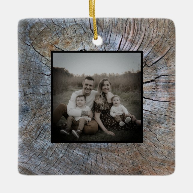 Rustic träd-ring, nödrad trämåda, träd julgransprydnad keramik (Framsida)