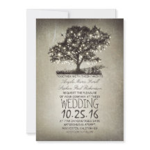 Rustic träd & string ljus bröllopsinbjudningar