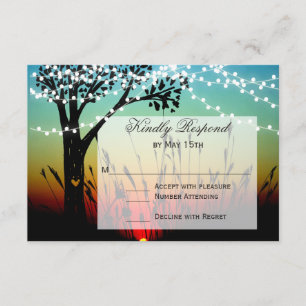 Rustic Träd String Ljus Sunset Bröllop OSA Card Kort