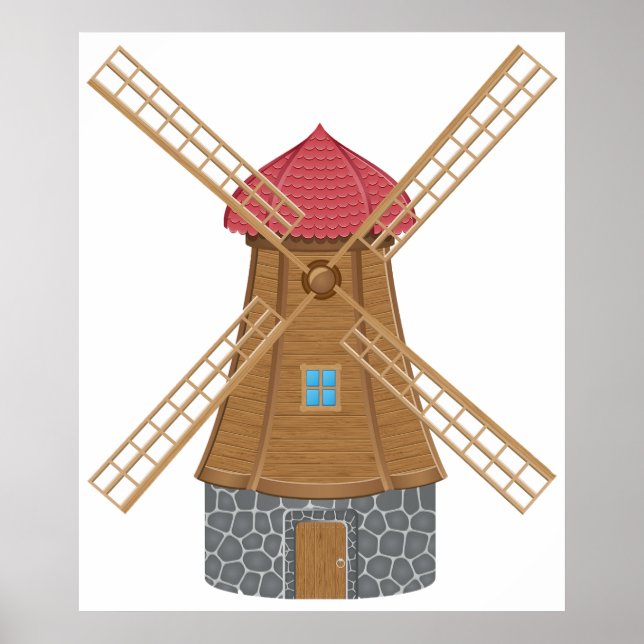 Rustic Traditional Wooden Windmill Poster (Framsidan)