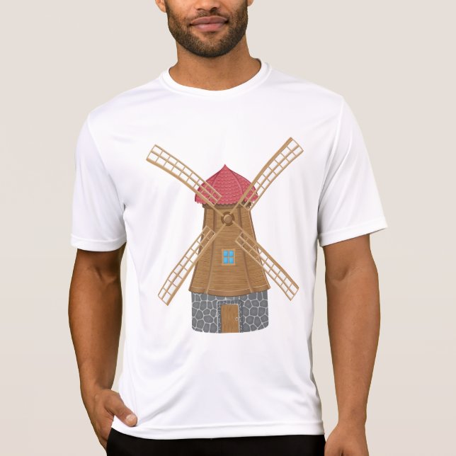 Rustic Traditional Wooden Windmill T Shirt (Framsida)