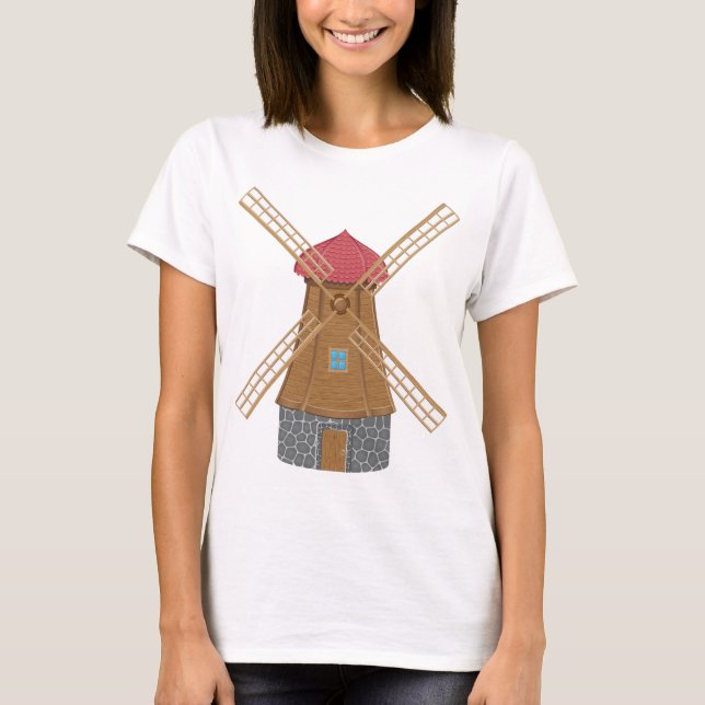 Rustic Traditional Wooden Windmill T Shirt (Framsida)