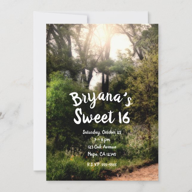 Rustic Trail Blommigt Enchanted Forest Sweet 16 Inbjudningar (Framsida)
