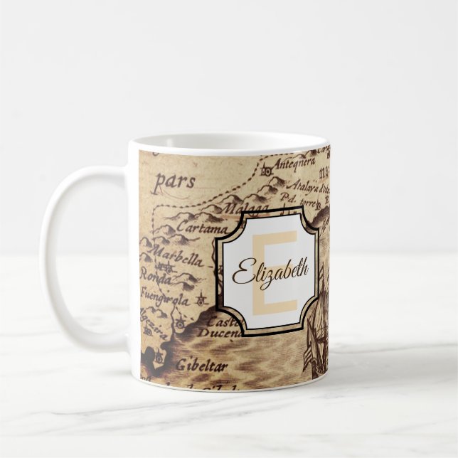 Rustic Travel Karta | Ursprungligt Monogram och Na Kaffemugg (Vänster)