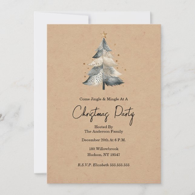 Rustic Tree Jingle and Mingle Christmas Invitation Inbjudningar (Framsida)