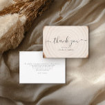 Rustic Tree Ring Wood Script Calligraphy Wedding Tack Kort<br><div class="desc">Send heartfelt gratitude with this rustic wedding thank-you card featuring a soft tree-ring wood background and elegant black script “thank you” on the front. Personalized names beneath the greeting add a warm, custom touch that coordinates with woodland, barn, and outdoor wedding themes. The back includes space for your message of...</div>