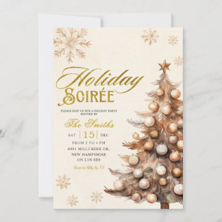 Rustic Tree Snowflake Christmas Holiday Soiree Inbjudningar