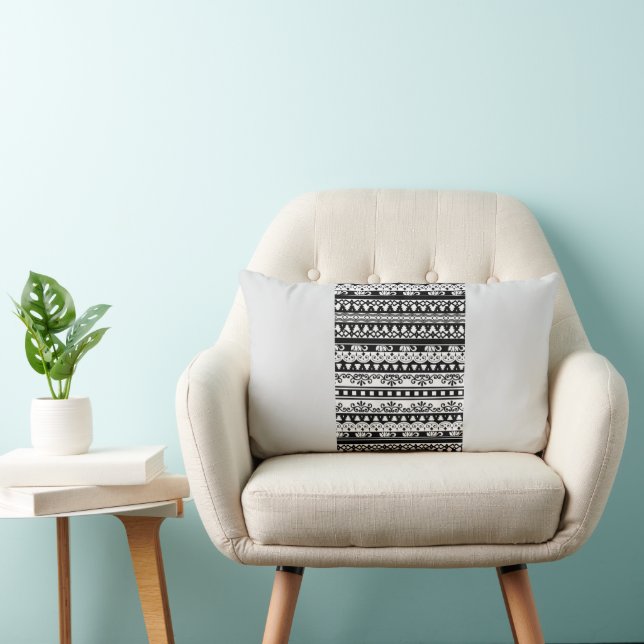 Rustic Tribal Aztec Mönster Farmhouse Beige Lumbar Lumbarkudde (Stol)