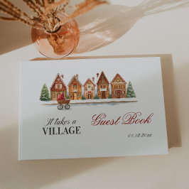 Rustic Troller Village Houses Winter Baby Shower Gästböcker